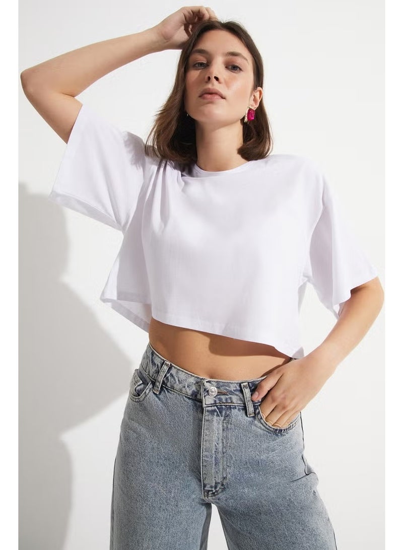 JUNE 100% Cotton Loose Crop T-Shirt - Image 3